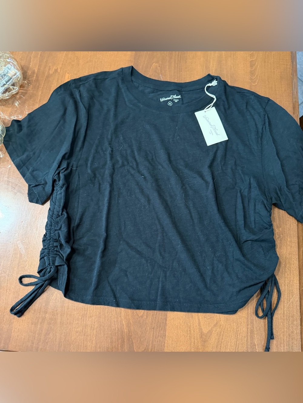 Universal Thread Black Short Sleeve Top with Side Ruched Ties